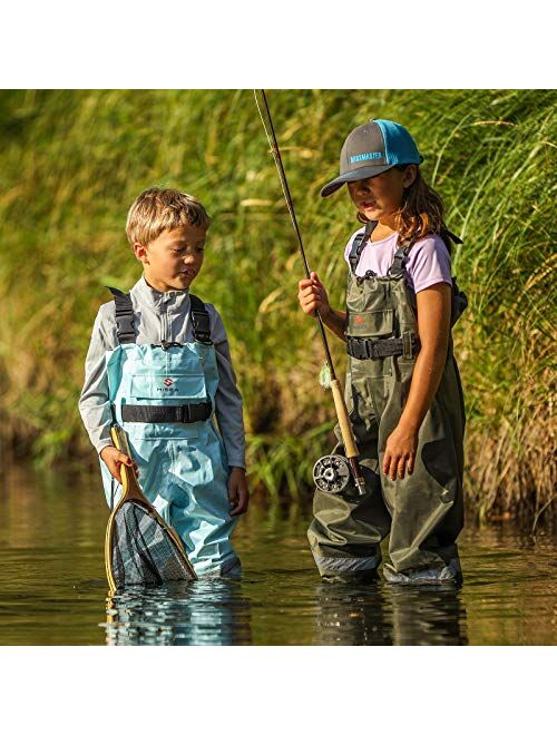 HISEA Kids Chest Waders Youth Fishing Waders for Toddler Children Waterproof Hunting Waders with Boots & Reflect Safety Band