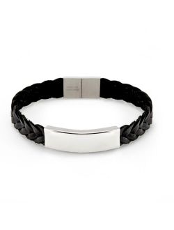 Eve's Jewelry Men's Brai Ded Leather Id Bracelet