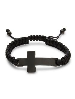 Eve's Jewelry Men's Black Stainless Steel Adjustable Cross Bracelet