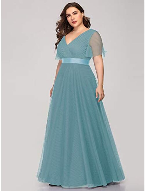 Ever-Pretty Women's Double V-Neck Empire Waist Front Wrap Plus Size Evening Dress 7962-PZ