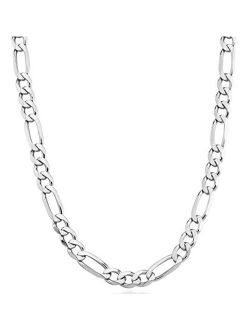 925 Sterling Silver Italian 7mm Solid Diamond-Cut Figaro Link Chain Necklace for Men, 18, 20, 22, 24, 26, 30 Inches