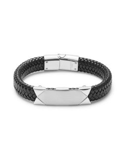 Eve's Jewelry Men's Brai Ded Black Leather Id Bracelet