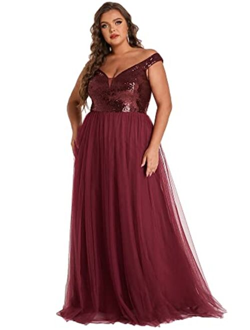 Ever-Pretty Women's Plus Size V Neck Sequin Tulle A Line Evening Formal Dress 0277-PZ