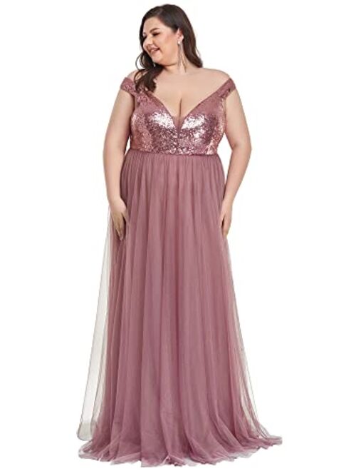 Ever-Pretty Women's Plus Size V Neck Sequin Tulle A Line Evening Formal Dress 0277-PZ