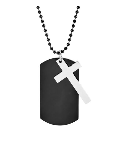 Eves's jewelry Eve's Jewelry Men's Black Plate Stainless Steel Dog Tag with Cross Necklace