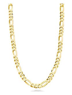 Solid 18K Gold Over Sterling Silver Italian 5mm Diamond-Cut Figaro Link Chain Necklace for Women Men, 16, 18, 20, 22, 24, 26, 30 Inch 925 Made in Italy