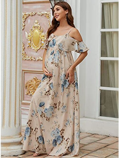 Ever-Pretty Women's Maxi Printed Off Shoulder Straps Ruffle Maternity Floral Casual Party Dress 20816