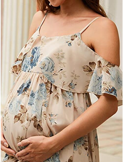 Ever-Pretty Women's Maxi Printed Off Shoulder Straps Ruffle Maternity Floral Casual Party Dress 20816
