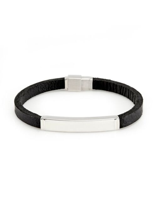 Eves's jewelry Eve's Jewelry Men's Black Leather Steel Bracelet