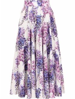 high-waisted floral-print skirt