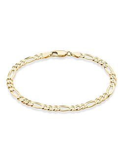 Solid 18K Gold Over Sterling Silver Italian 5mm Diamond-Cut Figaro Chain Bracelet for Women Men, 6.5”, 7”, 7.5”, 8", 9" 925 Italy