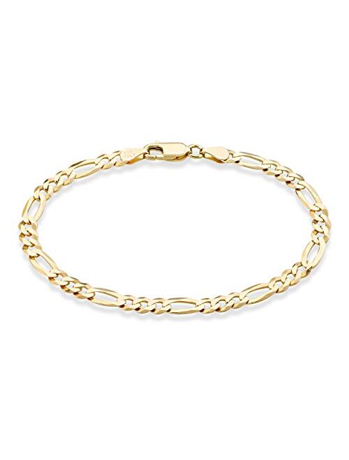Miabella Solid 18K Gold Over Sterling Silver Italian 5mm Diamond-Cut Figaro Chain Bracelet for Women Men, 6.5”, 7”, 7.5”, 8", 9" 925 Italy