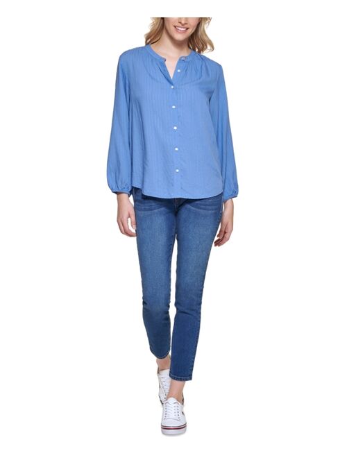 Tommy Hilfiger Button-Front Blouson-Sleeve Top