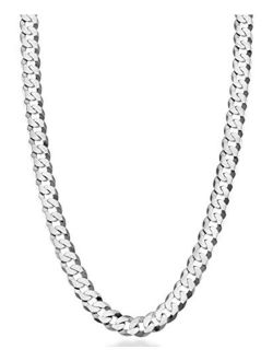 Solid 925 Sterling Silver Italian 7mm Diamond Cut Cuban Link Curb Chain Necklace for Men Women, 16, 18, 20, 22, 24, 26, 30 Inch