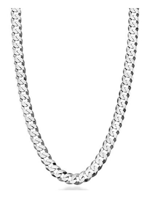 Miabella Solid 925 Sterling Silver Italian 7mm Diamond Cut Cuban Link Curb Chain Necklace for Men Women, 16, 18, 20, 22, 24, 26, 30 Inch