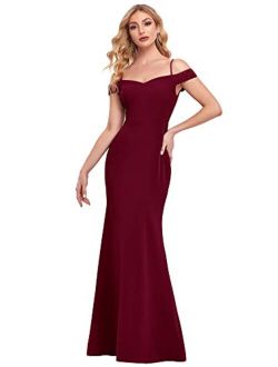 Women's Long Mermaid Off-Shoulder Spaghetti Straps Evening Party Dress 50158
