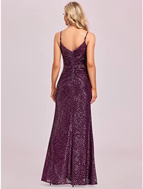 Ever-Pretty Women's Sleeveless Sequins Bodycon Deep V Neck Maxi Evening Party Dress 50124