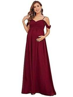 Women's Ruched Spaghetti Staps V Neck Short Sleeves Maternity Formal Party Dress 20809