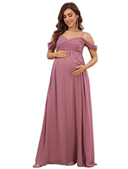 Women's Ruched Spaghetti Staps V Neck Short Sleeves Maternity Formal Party Dress 20809