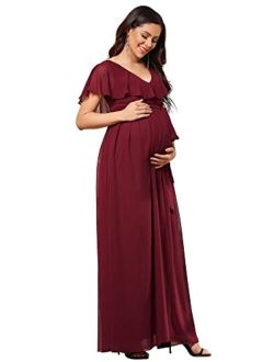 Women's Short Sleeves V-Neck Chiffon Maternity Party Dress for Baby Shower 20835