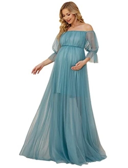 Women's Off-Shoulder A-line Tulle Maternity Dress for Baby Shower 20862