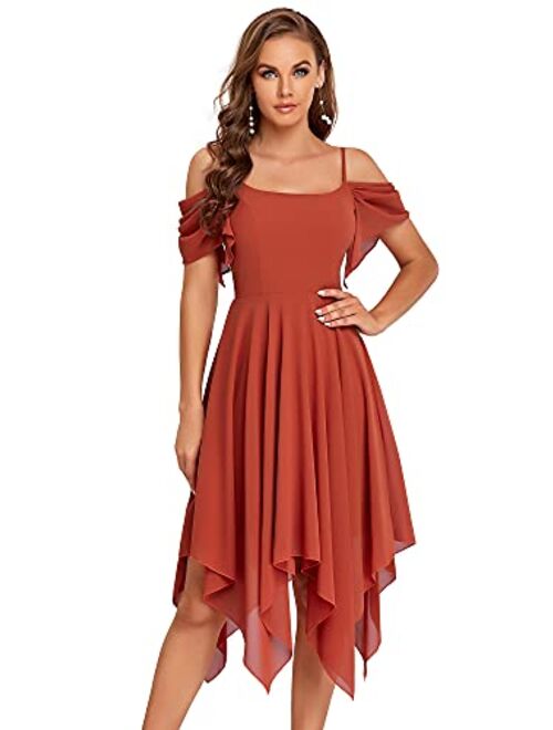 Ever-Pretty Women's A-line Irregular Chiffon Spaghetti Straps Bridesmaid Dress 80122