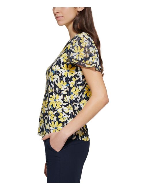 Tommy Hilfiger Floral-Print Flutter-Sleeve Top