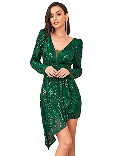 Ever-Pretty Womens V-Neck Long Sleeves Knee-Length Sequin Formal Party Dress 40431