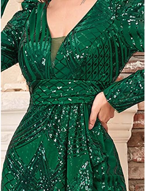 Ever-Pretty Womens V-Neck Long Sleeves Knee-Length Sequin Formal Party Dress 40431