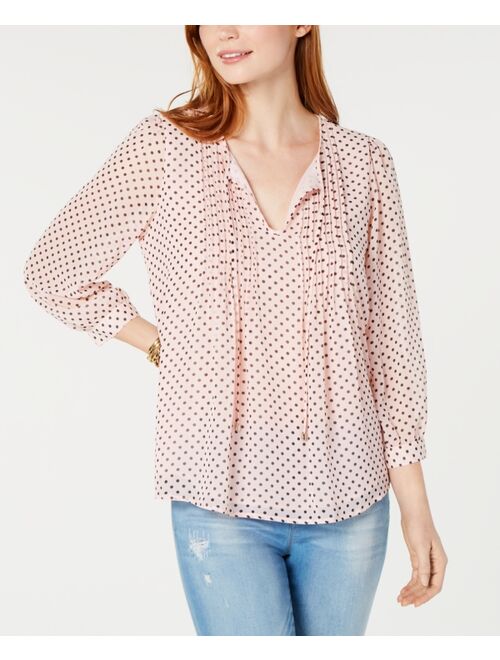 Tommy Hilfiger Long-Sleeve Bayview-Dot Pintuck Top, Created for Macy's