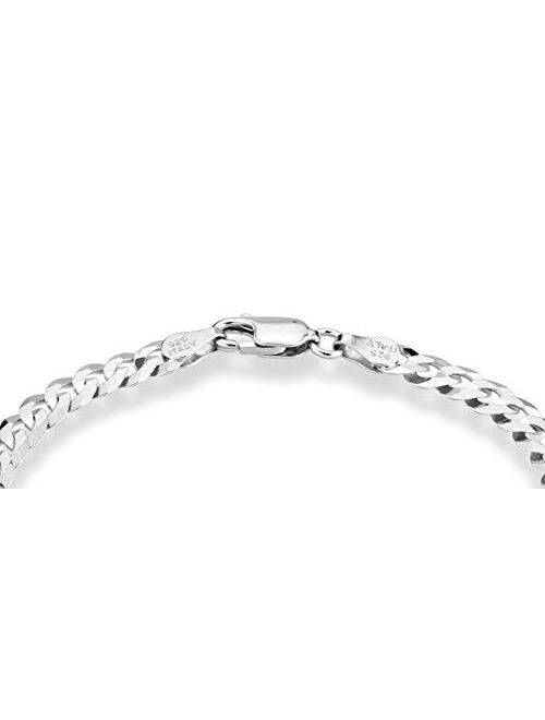 Miabella 925 Sterling Silver Italian 5mm Solid Diamond-Cut Cuban Link Curb Chain Bracelet for Men Women, 6.5, 7, 8, 9 Inch Made in Italy