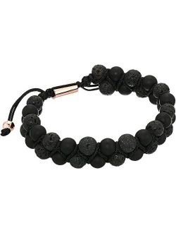 Lava Stone Double Strand Adjustable Bracelet in Rose Gold IP Stainless Steel