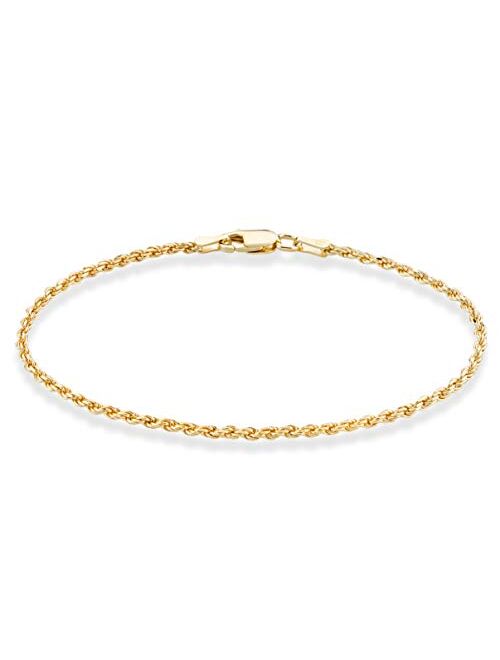 Miabella 18K Gold Over Sterling Silver Italian 2mm, 3mm Diamond-Cut Braided Rope Chain Bracelet for Men Women 6.5, 7, 7.5, 8, 8.5 Inch Solid 925 Made in Italy