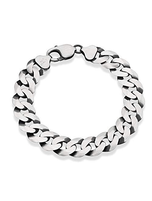 Miabella 925 Sterling Silver Italian 12mm Solid Diamond-Cut Cuban Link Curb Chain Bracelet, 7.5, 8, 8.5, 9 Inch Jewelry For Men Made in Italy