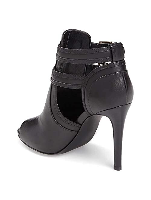 XYD Women Peep Toe Ankle Bootie High Heels Buckled Double Straps Cutout Fashion Pumps Club Party Shoes