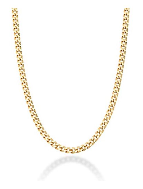 Miabella Solid 18K Gold Over 925 Sterling Silver Italian 2.5mm Diamond Cut Cuban Link Curb Chain Necklace for Women Men, 16, 18, 20, 22, 24, 26, 30 Inch Made in Italy