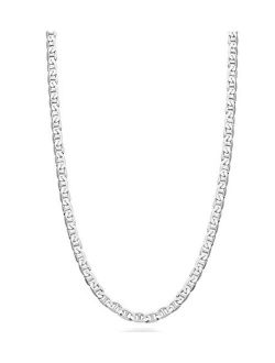 Solid 925 Sterling Silver Italian 3mm Diamond-Cut Solid Flat Mariner Link Chain Necklace for Women Men, 16, 18, 20, 22, 24, 26, 30 Inch Made in Italy
