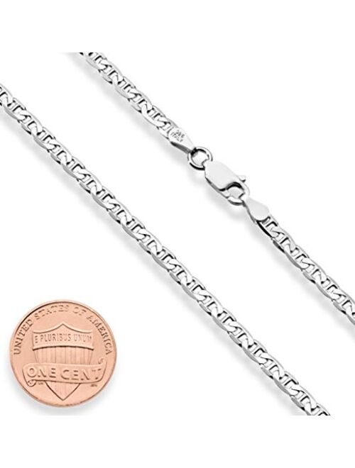 MiaBella Solid 925 Sterling Silver Italian 3mm Diamond-Cut Solid Flat Mariner Link Chain Necklace for Women Men, 16, 18, 20, 22, 24, 26, 30 Inch Made in Italy