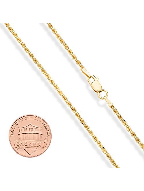 Miabella Solid 18K Gold Over Sterling Silver Italian 2mm Diamond-Cut Braided Rope Chain Necklace for Men Women 16, 18, 20, 22, 24, 26, 30 Inch 925 Sterling Silver Made in