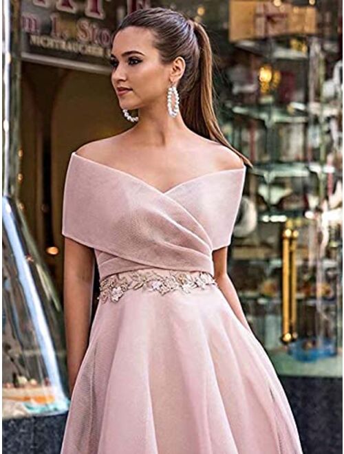 Tianzhihe Off Shoulder V Neck Prom Dress Short Tea Length Chiffon Lace Formal Evening Party Gown