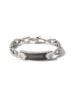 Mens Precisionist Stainless Steel Tuning Fork Chain Link ID Bracelet, Black Diamond Accent (Model J96B001M), Silver-Tone, Medium