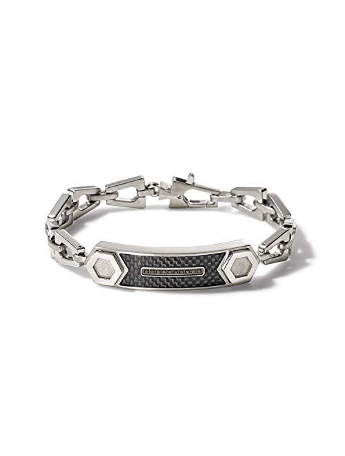 Bulova Mens Precisionist Stainless Steel Tuning Fork Chain Link ID Bracelet, Black Diamond Accent (Model J96B001M), Silver-Tone, Medium