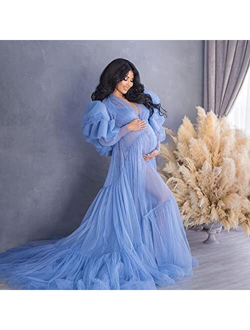 Tianzhihe Long Tulle Robe Maternity Photoshoot Sheer Dressing Gown Beach Coverup Bridal Lingerie 