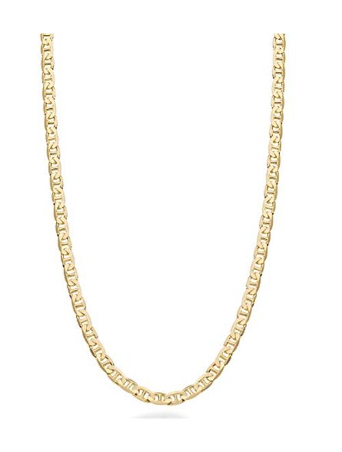 Miabella Solid 18K Gold Over Sterling Silver Italian 3mm, 4mm, 6mm Diamond-Cut Flat Mariner Link Chain Necklace for Women Men, 16-30 Inch 925 Italy