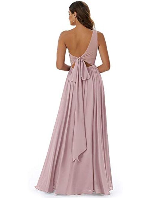 Tianzhihe Lace One Shoulder Bridesmaid Dress Long Chiffon Wedding Formal Evening Gown with Pocket