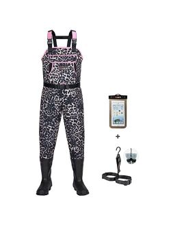 Neoprene Chest Waders Leopard Print Duck Hunting Waders for Women with Boots Waterproof Insulated Fishing Waders