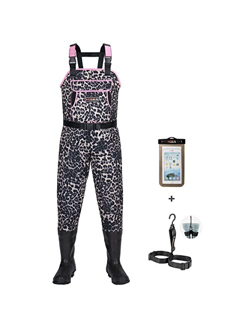 HISEA Neoprene Chest Waders Leopard Print Duck Hunting Waders for Women with Boots Waterproof Insulated Fishing Waders