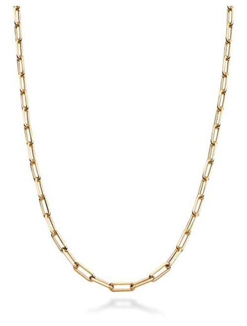 Miabella Solid 18K Gold Over Sterling Silver Italian 2.5mm Paperclip Link Chain Necklace for Women Men, 16, 18, 20, 22, 24, 26, 30 Inch 925 Made in Italy