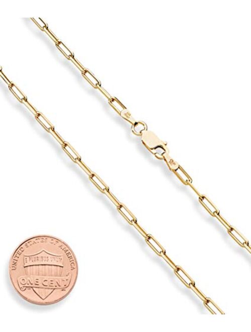 Miabella Solid 18K Gold Over Sterling Silver Italian 2.5mm Paperclip Link Chain Necklace for Women Men, 16, 18, 20, 22, 24, 26, 30 Inch 925 Made in Italy
