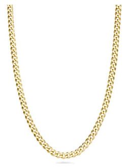 Solid 18k Gold Over 925 Sterling Silver Italian 3.5mm Diamond Cut Cuban Link Curb Chain Necklace for Women Men 16, 18, 20, 22, 24, 26, 30 Inch Made in Italy